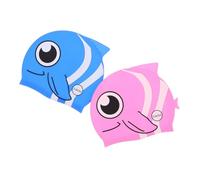 Toddmomy 2pcs Silicone Swim Caps with Cartoon Fish Design Stretchable Bathing Hats for Boys Comfortable Fit for Long Hair Swimming Training