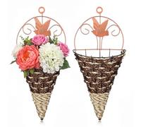 Toddmomy 2pcs Wall Baskets for the Garden, Simulation Rattan Weaving Hanging Flower Holder, Sturdy Iron Plastic Planter Pots for Indoor Succulent Plants, Beautiful Home Patio Fence Decor