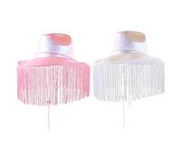 Toddmomy 2pcs Western Style Fringe Hats for Men and Women Lightweight Wear-resistant Cowboy Caps for Halloween Cosplay Theme Party and Festival Accessories White and Pink Colors