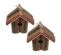 Toddmomy 2pcs Wooden Hanging Cottage Birdhouse with Tree Bark Design Nesting Box for Garden Patio Balcony Natural Outdoor Decor Supporting Bird Habitation and Living