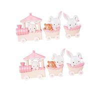 Toddmomy 2sets Pink Rabbit Train Cake Toppers Cute Party Decoration for Birthdays for Cakes and Home Decor Lovely Figurines for Celebrations 3pcs*2
