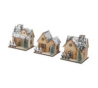 Toddmomy 3 Pcs Christmas Village Houses Wooden LED Light Up Decorations Rustic Holiday Table Centerpieces with Warm Glow for Xmas Village Scenes and Festive Home Display