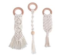 Toddmomy 3 Pcs Handwoven Cotton Rope Teeth Grinding Stick for Babies, Natural Beech Wood Molar Teether Toy Set for Infant Teething Relief and Oral Care