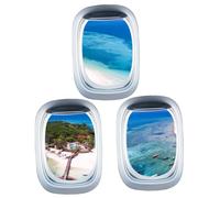 Toddmomy 3 Sheets Removable Faux Window Sticker Sea Landscape Mural Decal Splashproof Film Wall Art for Smooth Surfaces Home Decoration