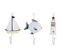 Toddmomy 3pcs Decorative Rustic Wood Wall Hooks, Nautical Theme Wall Hooks - Easy to Hang - Lighthouse, Fish, Sailboat Style - Coastal Decor for Beach Towels, Keys, Coats