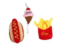 Toddmomy 3Pcs Pet Plush Simulation Food Sound Includes Hot Dog Ice and Fries Educational Dog and Cat for Interactive Play Bite Resistant and Fun Pet Activity