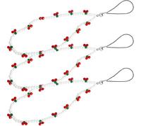 Toddmomy 3pcs White Beaded Pearl Phone Lanyard Set with Cherry Charm Mobile Phone Wrist Strap Accessories for Women Universal Cute Chains for Everyday Use