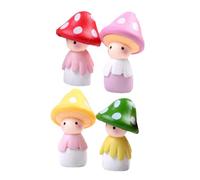 Toddmomy 4 Pieces Miniature Mushroom Doll Set, Landscape Mushroom Craft with Red, Pink, Yellow, Green, Fairy Garden Doll Figurines for Dollhouse and Garden Decoration