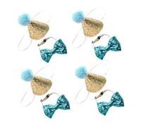 Toddmomy 4 Set Pet Birthday Hat and Bow Tie Combo for Small Dogs and Kittens Sequins Mini Party Hats with Pom Poms Cute Puppy Headbands for Pet Themed Party Decorations and Dog Headdress