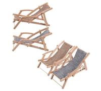 Toddmomy 4pcs Beach Chair Model Miniature Beach Lounge Chair Figurine Tiny Miniature Wood Dollhouse Cloth