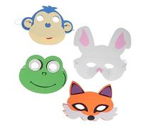 Toddmomy 4Pcs Cartoon Animal Masks for Halloween Eva Half Face Masks Featuring Monkey Frog Rabbit and Blue Monkey for Birthday Decorations and Costume Parties