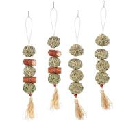 Toddmomy 4pcs Grass Woven Straw Ball Hanging String for Bunny Chew Toy Hamster Chewing Toy Funny Hamster Chinchilla Guinea Pig Hide Rabbit Boredom Breaker