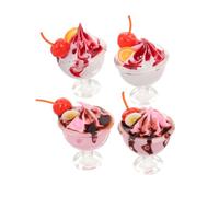 Toddmomy 4pcs Miniature Cherry Cream Cup Ice DIY Easy Assembly Mini Dollhouse Dessert Figurines for Creative Play and Decorative Collectibles