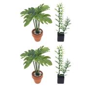 Toddmomy 4pcs Miniature Potted Plants for Dollhouse Artificial Bamboo Monstera Leaf Bonsai Tiny Fake Greenery Bonsai Ornament for Dollhouse Decoration