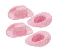 Toddmomy 4pcs Pink Sequin Mini Western Cowboy Hats Sparkling Tiny Cowgirl Caps for Crafts Doll Dress Up Party Decorations Versatile Space Disco Theme Accessories