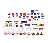 Toddmomy 56pcs Street Signs Playset Traffic Toy Kids Educational Accessories for Traffic Knowledge Learning Sandbox Supplies