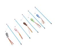 Toddmomy 5pcs Interactive Cat Wand with Fish Shape and Rainbow Streamers for Kittens and Cats, Plastic and Plush Material with Bells and Tassels, Indoor Use to Promote Healthy Exercise