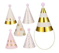 Toddmomy 6pcs Birthday Caps Adorable Decorative Party Hats for Pink Happy Birthday Design with Dots Pom Poms for Boy Girl