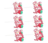 Toddmomy 6pcs Glitter Strawberry Cake Toppers Reusable Birthday Picks for Party Decor Girl First Birthday Summer Celebration