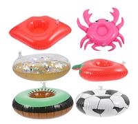 Toddmomy 6pcs Inflatable Drink Holders for Pool Cute Cup Floaters with Football Strawberry Crab Kiwi and Lip Designs for Summer Beach Parties and Tropical Events