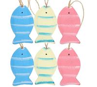 Toddmomy 6pcs Mediterranean Style Wooden Fish Decor Hanging Ornament for Coastal Wall Decor, Easy Hanging Rustic Nautical Wood Fish Decoration for Living Room or Bathroom Beach House Accent