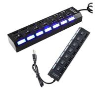 Toddmomy 7-Port USB 2.0 Multi Charger Hub, 480Mbps High-Speed Data Transfer, Metal Plastic, Black, for Laptop and Desktop Use