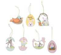 Toddmomy 7pcs Easter Wooden Embellishments Hanging Ornaments Rabbit Egg Bird Chick Tags Pendant for Spring Easter Home Wall Door Tree Decor(Mixed Color)
