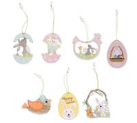 Toddmomy 7Pcs Easter Wooden Hanging Ornaments, Rabbit Egg Bird Chicks Decorations for Spring Home Wall Door Tree Decor, Assorted Colors