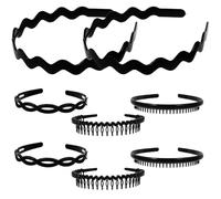Toddmomy 8pcs Hair Bands Thick Non-slip Headbands with Inner Teeth Design for Women, Plastic Material, for Outdoor Activities and Face Washing, Fashionable and Delicate Black Hairbands
