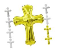 Toddmomy 9pcs Jumbo Cross Shape Foil Balloons for Baptism Shower Aluminum Foil White Silver Gold Inflatable Memorial Balloon for Christening Religious Party Decoration