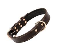 Toddmomy Adjustable Leather Dog Collar with Bell and Rivet D-ring Coffee Pet Necklace for Large Dogs Comfortable Design for All-day Wear