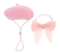 Toddmomy Adjustable Pink Wool Beret Hat and Bowtie Collar with Bell for Cats and Small Dogs Stylish Carnival Pet Hat Set for Birthdays Holidays and Everyday Wear