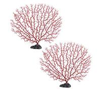 Toddmomy Artificial Coral Branch Aquarium Ornament 2pcs, Medium Red Plastic Seafan Decorative Aquatic Plants for Fish Tank Accessories and Underwater Decoration