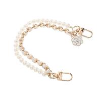 Toddmomy Beaded Pearl Phone Charm Wrist Strap with Floral Flower, White Short Chain for Phone Security, Handbag and Crossbody Bag Accessory