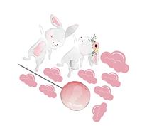 Toddmomy Cartoon Rabbit Wall Sticker Pink Cloud Balloon Adhesive Wall Decals PVC Home Decor for Bedroom Living Nursery