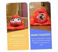 Toddmomy Ceramic Daruma Doll Coin Bank with Cushion Fortune Daruma Decor and Saving Box Smooth Texture Tabletop Decoration for Home Room Kitchen Living Space Japanese Style Gift and
