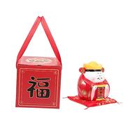 Toddmomy Ceramic God of Wealth Coin Bank Decorative Piggy Bank Sturdy Desktop Ornament with Red Finish for Home Year Decoration Gift