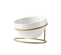 Toddmomy Ceramic Pet Food Bowl with Slant Raised Iron Stand Elevated Feeding Dish for Cats and Dogs Protecting Neck Spine Household Pet Feeder Random Style