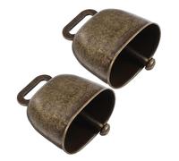 Toddmomy Cowbells Handheld Music Bells for Outdoor Sporting Events, 2pcs Bronze Metal Decorative Hanging Bells for Farm Livestock and Party Use