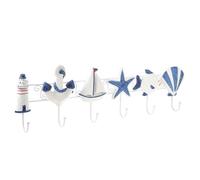 Toddmomy Creative Mediterranean Wooden Coat Hooks with 6 Practical Hanging Hooks, Blue Density Board Decorative Hangers for Store Hats and Home Storage, Vintage Ocean Style Storage Method