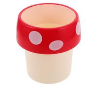 Toddmomy Cute Mushroom Shaped Small Desktop Trash Bin in Red Plastic, Space-saving Countertop Garbage Bin with Succulent Planter for Kitchen and Office Use