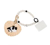 Toddmomy Cute Panda Keychain with Bamboo Root Protective Pad and Pearl Bracelet, Summer-themed Phone Charm and Women, for Panda Themed Party or Birthday Decoration