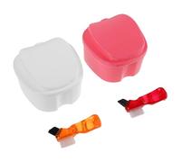Toddmomy Denture Soaking Case Dentures for Dentures for Strainer and Brush 2 Sets Retainer Soak Tub Plastic Dual-Chamber Orthodontic Retainers, Travel, Elderly and Younger Users