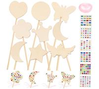 Toddmomy DIY Fairy Wands Kit Wooden with Pink Ribbons and Gems for Birthday Party Crafting and Dress-up Fun