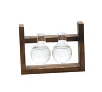 Toddmomy Double-ball Glass Vase Wooden Rack for Hydroponic Green Plants Modern Desktop Art Decoration for Home and Wedding Decor
