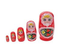 Toddmomy Five-layer Hand-painted Wooden Strawberry Girl Nesting Doll Set