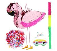 Toddmomy Flamingo Pinata with Blindfold and Buster Stick Creative Paper Birthday Decoration for Parties Versatile Tropical Theme Use Safe Party Game Accessory