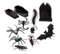 Toddmomy Halloween Miniature Tombstone and Coffin with Halloween Animal Figurines Mini Decorations for DIY Craft Displays Dollhouses and Village Scenes