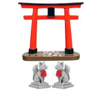 Toddmomy Japanese Red Torii Gate Miniature Fox Figurine Dollhouse Fairy Door Feng Shui Lucky Statue Aquarium Shinto Zen Garden Accessory