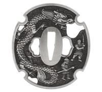 Toddmomy Japanese Tsuba: Guard Tsuba for Samurai - Replacement Metal Handguard with Engraved Dragon for Martial Arts, and Collection 2.6x0.7cm Hole